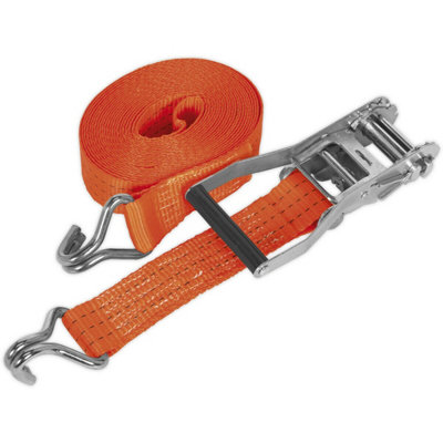 Heavy-Duty 50mm X 6M Ratchet Tie Down Straps With Steel J Hook For Secure Load Restraint from B&Q