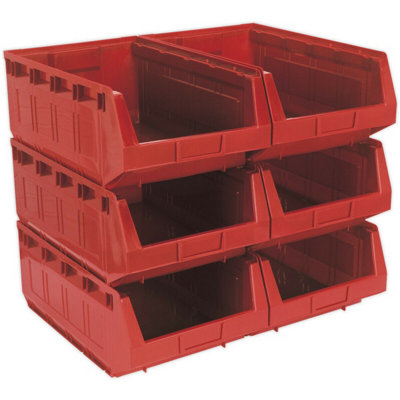B&Q 6 Pack 310 X 500 X 190Mm Plastic Storage Bin - Warehouse Part Picking Tray Red