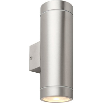 B&Q Up & Down Twin Outdoor Ip44 Wall - 2 X 7W Gu10 Led - Brushed Steel Light