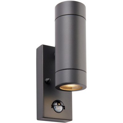 Twin Up & Down Wall Light With Pir Sensor2 X 7W Gu10 LedAnthracite Grey from B&Q