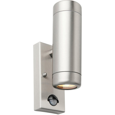Twin Up & Down Wall Light With Pir Sensor2 X 7W Gu10 LedBrushed Steel from B&Q