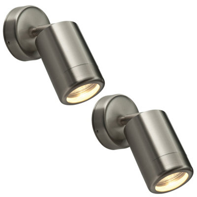  - 2 Pack Adjustable Ip65 Wall Spotlight7W Led Gu10Brushed Stainless Steel