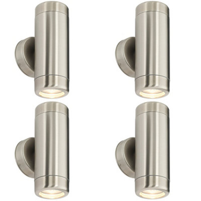 4 Pack Up & Down Twin Outdoor Wall Light2 X 7W Gu10 LedStainless Steel from B&Q