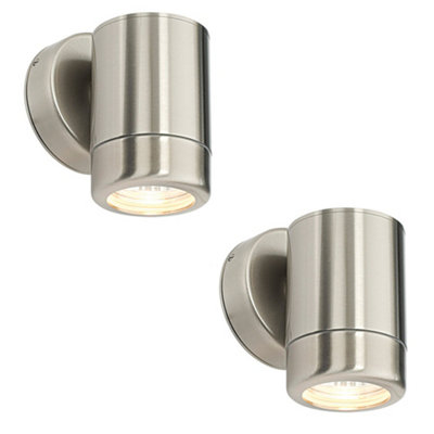 2 Pack Dimmable Outdoor Ip65 Wall Downlight7W Gu10 LedStainless Steel from B&Q