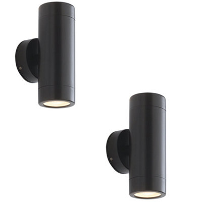  - 2 Pack Up & Down Twin Outdoor Wall Light2 X 7W Led Gu10Satin Black