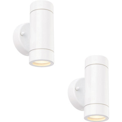 2 Pack Up & Down Twin Outdoor Ip44 Wall Light2 X 7W Gu10 LedGloss White from B&Q