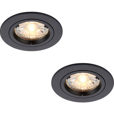 B&Q 2 Pack Recessed Fixed Ceiling Downlight - 50W Gu10 Reflector - Matt Black