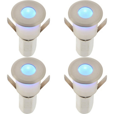 4 Pack Recessed Decking Ip67 Guide Light1.2W Blue Light LedSatin Nickel from B&Q