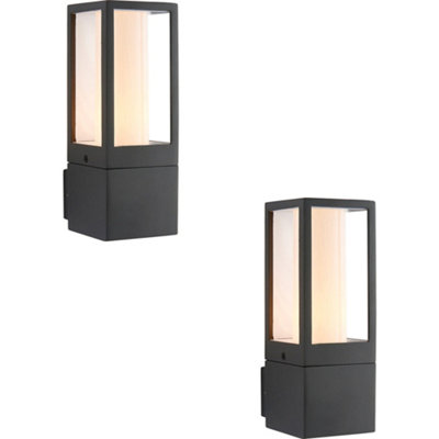 2 Pack Outdoor Box Lantern Wall Light7W Led Gu10Textured Grey & Opal Pc from B&Q