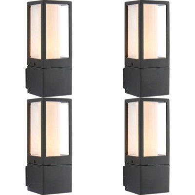 4 Pack Outdoor Box Lantern Wall Light7W Led Gu10Textured Grey & Opal Pc from B&Q