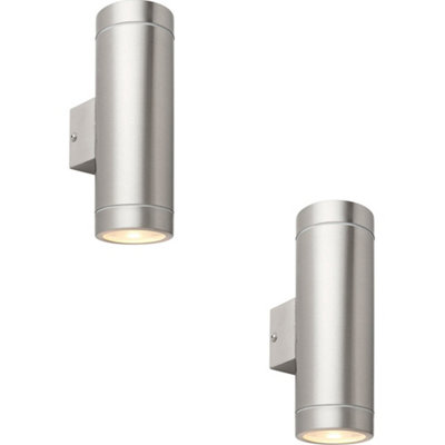 2 Pack Up & Down Twin Outdoor Wall Light2 X 7W Gu10 LedBrushed Steel from B&Q