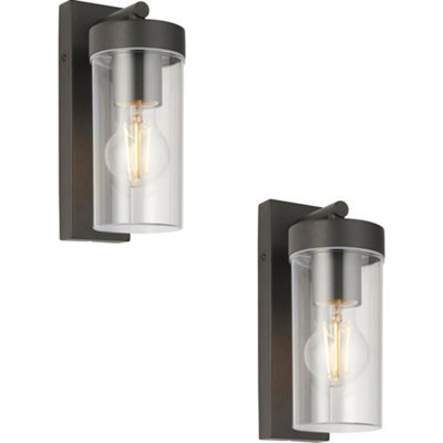 2 Pack Modern Outdoor Ip44 Wall Lantern Light15W E27 Gls LedDimmable from B&Q