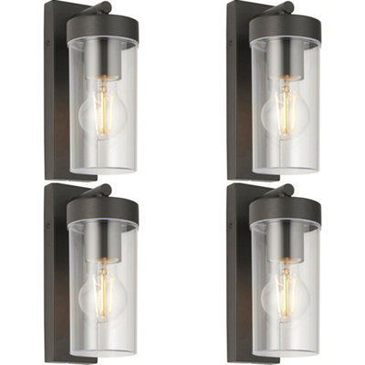 4 Pack Modern Outdoor Ip44 Wall Lantern Light15W E27 Gls LedDimmable from B&Q