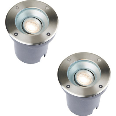2 Pack Recessed Outdoor Ip67 Round Ground Light50W Gu10Stainless Steel from B&Q