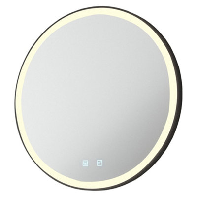 600mm Ip44 Matt Black Round Led Bathroom Mirror & Demister Tunable White Border from B&Q