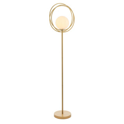 1556mm Brushed Gold Standing Floor Lamp Light With Glass Opal Sphere Shade from B&Q