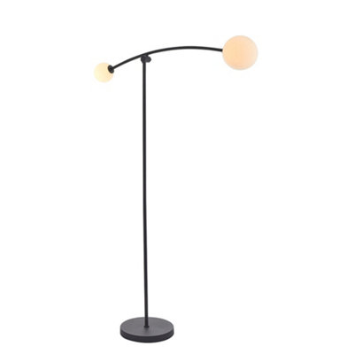 Loops Matt Black Standing Twin Floor Lamp Light - Gloss Opal Glass Shades - Adjustable - Image 3