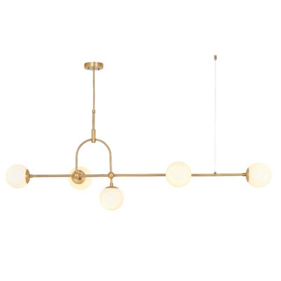 Loops Antique Brass Linear Ceiling Pendant Light - Opal Glass Shade - Adjustable Stem - Image 3