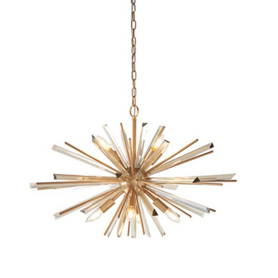 Loops Large Antique Brass Ceiling Pendant Light - 8 Bulb Hanging Fitting - Prism Glass - Image 3