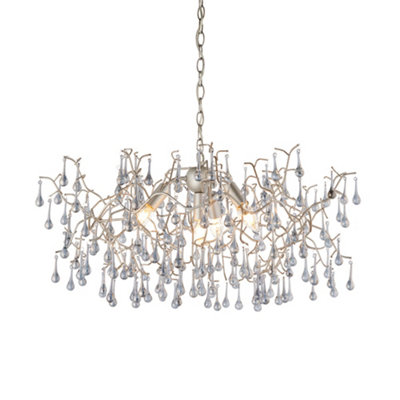 Mutli Arm Ceiling Pendant Light FittingAged Silver & Glass Teardrop Details from B&Q