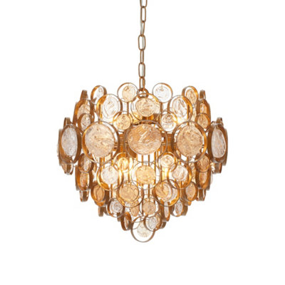 Antique Gold Ornate ChandelierClear & Amber Glass DetaillingDimmable from B&Q