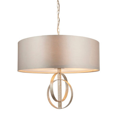 Antique Silver Ceiling Pendant Light & Mink Satin Shade5 Bulb Hanging Fitting from B&Q