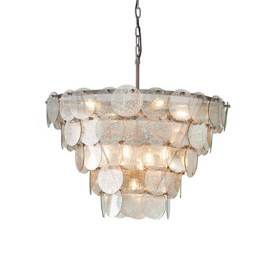  - Antique Silver Tiered Mercury Glass Ceiling Pendant9 Bulb Light Fitting