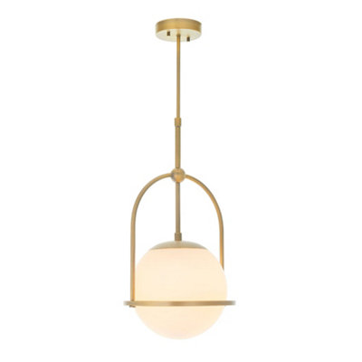 Loops Antique Brass Ceiling Pendant Light - Opal Glass Shade - Single Bulb Fitting - Image 3