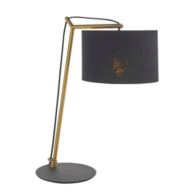 Brass Plated Angular Table Lamp LightBlack Base & Cotton ShadeDesk Light from B&Q