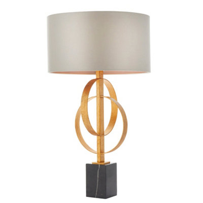 Antique Gold Table Lamp & Mink Satin ShadeBlack Marble Base Desk Light from B&Q