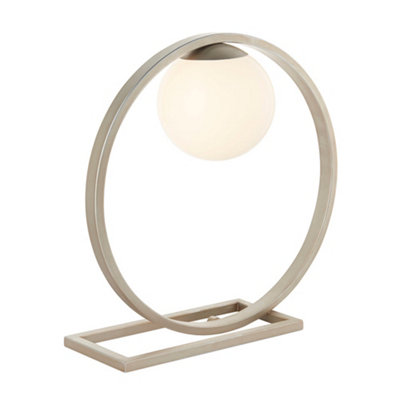 Loops Brushed Silver Table Lamp Light - Gloss Opal Glass Shade - Circular Hoop Design - Image 3