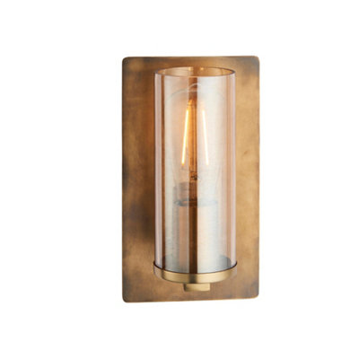 Antique Brass Patina Wall Lamp Light & Champagne Glass Shade10W E27 Led from B&Q