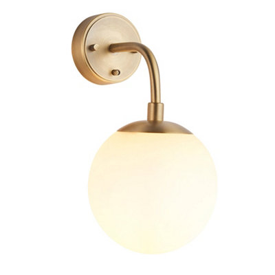 Antique Brass Wall Light & Opal Glass ShadesSingle Bulb Downwards Sconce from B&Q
