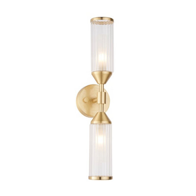 Satin Brass Twin Wall Light & Ribbed Glass ShadesFrosted Glass Inner Defusers from B&Q