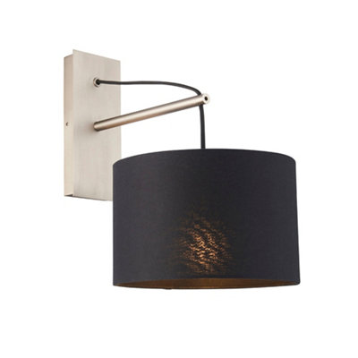 Matt Nickel Wall Light & Black Cotton Fabric ShadeHanging Wall Lamp Fitting from B&Q