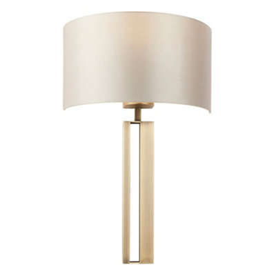 Antique Brass Slotted Wall Light Fitting & Mink Satin Half ShadeDimmable from B&Q