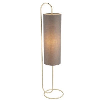 B&Q Antique Brass Oval Floor Lamp & Fabric Shade 1360Mm Height Standing Grey/Light