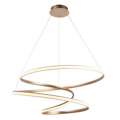  - Satin Gold Large Ceiling Pendant Tape Light & Matt White Diffuser Warm White Led