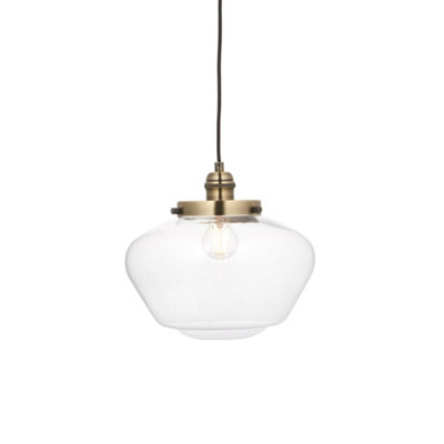 Antique Brass Ceiling Pendant Light Clear Glass Shade Hanging Lighting Fixture