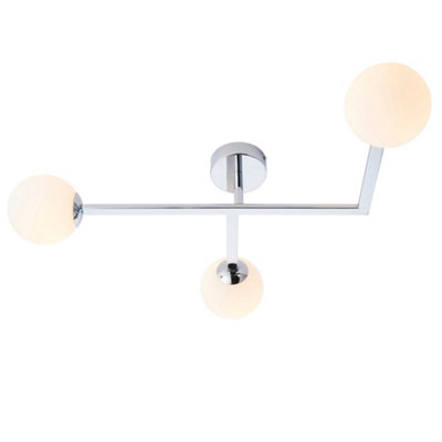 Polished Chrome Semi Flush Bathroom Ceiling Light & Opal Glass Shade3 Bulb from B&Q