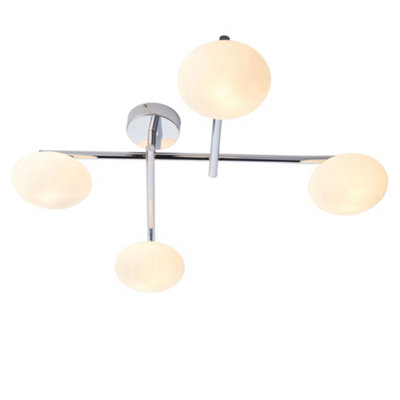 Polished Chrome Semi Flush Bathroom Ceiling Light & Opal Glass ShadeFour Bulb from B&Q