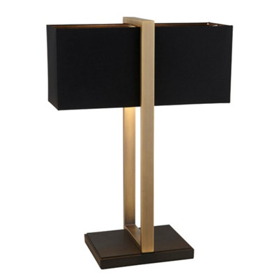 Loops Antique Brass Framed Table Lamp & Rectangular Cotton Shade - Matt Black Base - Image 3