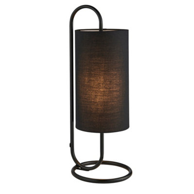 B&Q Modern Matt Oval Table Lamp Desk & Fabric Cylinder Shade Black/Light