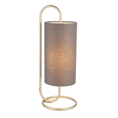 Modern Antique Brass Oval Table Lamp Desk Light & Grey Fabric Cylinder Shade from B&Q