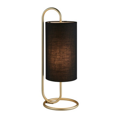 Modern Antique Brass Oval Table Lamp Desk Light & Black Fabric Cylinder Shade from B&Q
