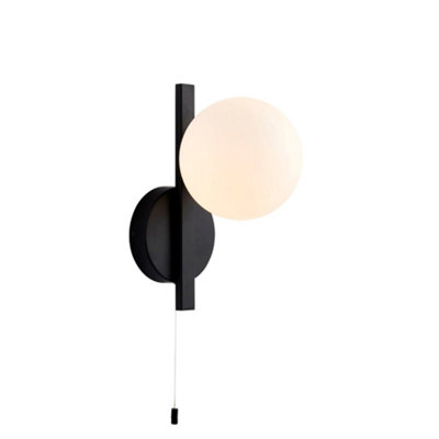 Matt Black Contemporary Bathroom Wall Light & Opal Sphere Glass Shade Ip44 Rated from B&Q
