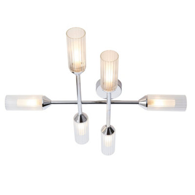 Chrome Semi Flush Bathroom Ceiling LightRibbed & Frosted Glass6 Bulb from B&Q