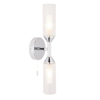 Chrome Plated Twin Bathroom Wall LightRibbed Glass Shade & Frosted Diffuser from B&Q