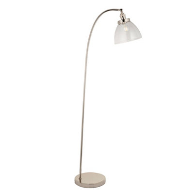Bright Nickel Standing Floor Lamp Light & Clear Glass ShadeKnurled Detailing from B&Q