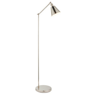 Bright Nickel Standing Floor Lamp LightWhite Inner ShadeKnurled Detailing from B&Q